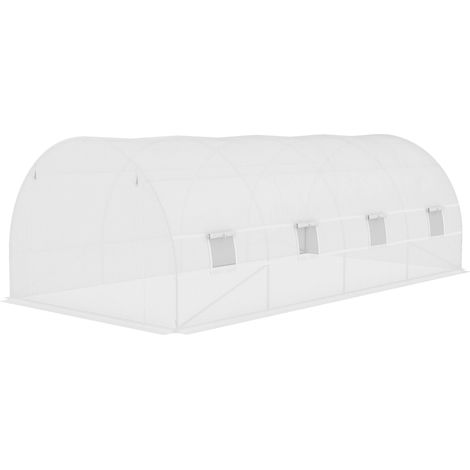 Bâche de remplacement robuste et imperméable en plastique pour serre tunnel, avec 12 portes et une grille de renfort blanche. (1/5)