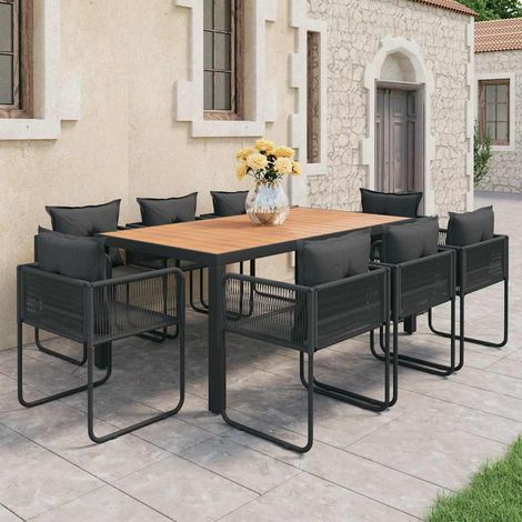 Ensemble à manger de jardin 9 pcs-Salon de jardin PVC résine tressée noir marron (1/5)