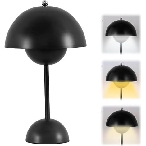 Lampe de table champignon LED sans fil, rechargeable, moderne, 3000K-6000K, intensité variable tactile, 3 modes, lampe de chevet rétro (noir) (1/5)