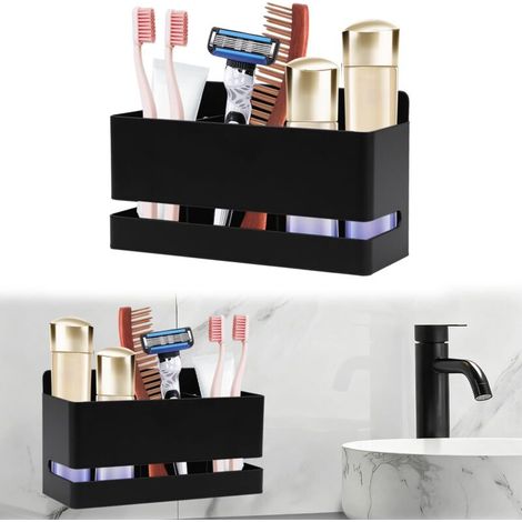 Étagère Douche Sans Percage, Porte Brosse à Dents Mural étagère de Rangement Suspendue Multifonctionnelle, 3 Emplacements, pour Brosse à Dents, Dentifrice, Rasoir