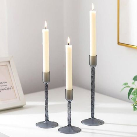 Bougeoir En Verre - Hauteur 15 cm 20 cm 25 cm - Tige Spirale - Pour Bougie Standard Effilée Sans Flamme - Lot De 3 (1/5)