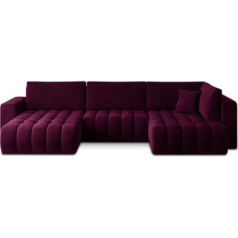 Canapé d'angle BONITA convertible 6 places violet foncé effet velours – gauche – 350x175cm (1/3)