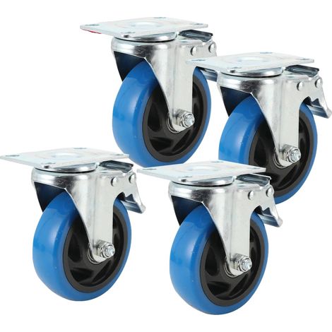 Roues pivotantes, diamètre de roue de 100 mm, capacité de charge de 150 kg, pivotement à 360 degrés, frein de verrouillage, compatible avec divers types de revêtements de sol (1/5)