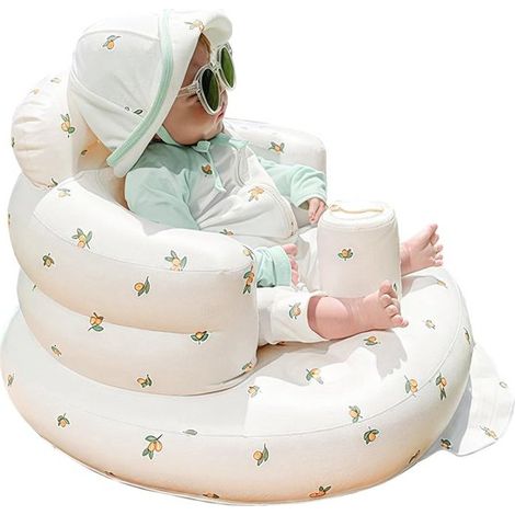 Siège bébé gonflable pour bébés dès 3 mois, siège de sol pour apprendre à s'asseoir, siège bébé avec pompe à air intégrée - olives (1/2)