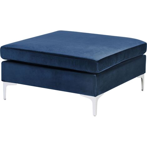 Ottomana in Velluto Blu Marino con Cuscino Superiore Gambe Metallo Argento Evja