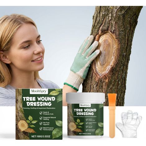 Tree wound care ointment, gentle formula, for application to trees and seedlings, rainproof and waterproof protective ointment -- 100g + brush 1 + disposable gloves 1 pair (1/5)