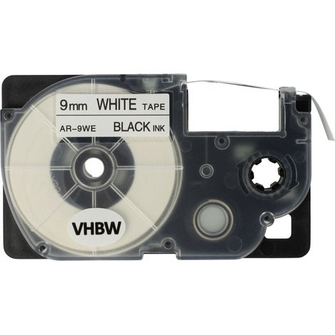 vhbw Label Tape Replacement for Casio XR-9WE1, XR-9WE for Label Printer 8m x 9 mm, Black on White (1/4)