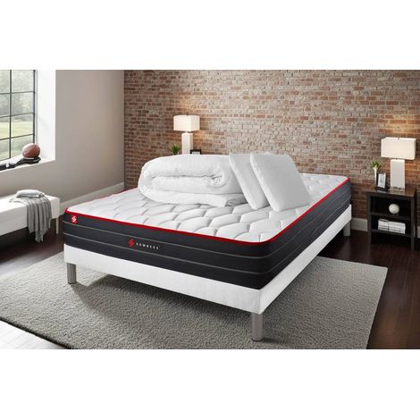Komplettpaket Bett - Matratze 200x200 cm + Boxspringbett mit Lattenrost (im Set) + 2 Kopfkissen + Bettdecke - Boost (1/5)