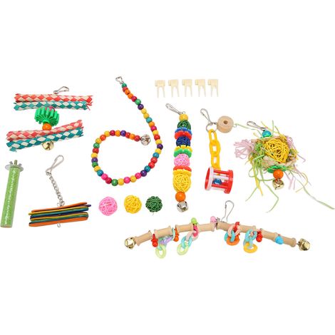 Ensemble de 15 jouets à mâcher colorés et résistants aux morsures pour perroquets, perruches ondulées et calopsittes. (1/5)
