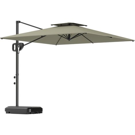 Parasol déporté 247 x 247 cm, inclinable, à double toile, pied à manivelle, déperlant, gris clair produit de qualité avec garantie satisfait ou remboursé