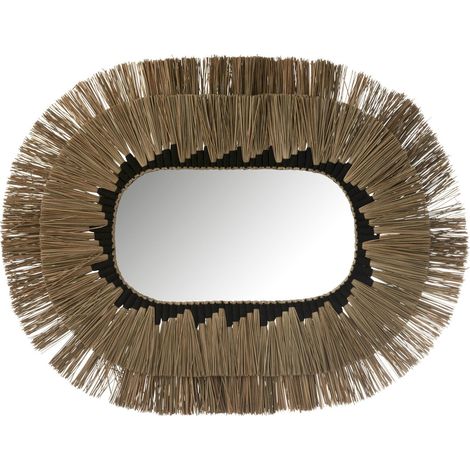 Miroir ovale décoratif motifs herbes naturel et noir - Naturel et noir (1/2)