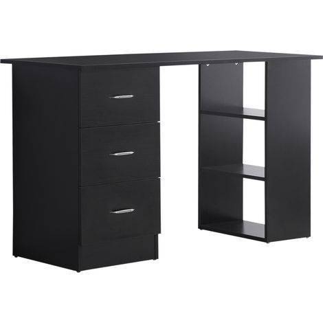 Homcom – Bureau droit noir 120x49x72 cm – 3 tiroirs coulissants – 3 étagères réversibles – MDF pour usage quotidien