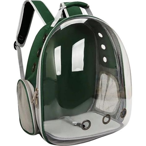 Mochila para gatos, diseño transpirable, correas ergonómicas, verde militar. (1/2)