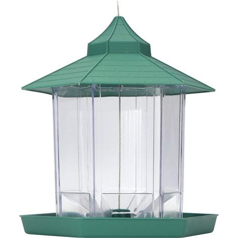Mangiatoia per uccelli trasparente in plastica impermeabile, da appendere, con grande capacità, ideale per il giardino esterno.
