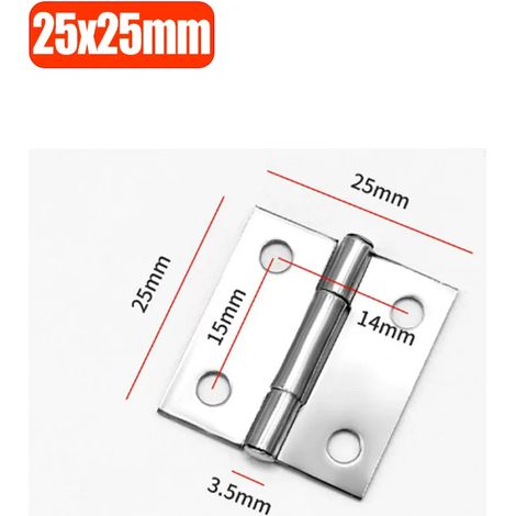 (25 x 25 mm - 2 pièces) Charnières en acier inoxydable pour portes de meubles, placards, fenêtres, boîtes en bois, tiroirs et autres éléments de quincaillerie. (1/5)
