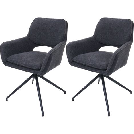 [NUNCA USADO] Juego de 2 sillas de comedor HHG-638, silla de cocina, giratoria con retorno automático, tejido bouclé (540 g/m²) Oeko-Tex, gris oscuro (1/5)