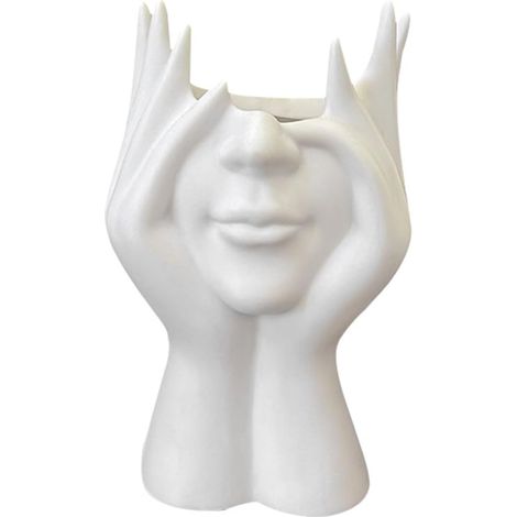 Pot de fleurs visage - Vase tête d'art moderne pour décoration intérieure - Pot de fleurs en plastique léger - Blanc (1/5)