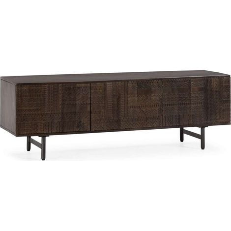 Mueble televisión 3 puertas modelo Kalindi acabado madera de mango-verde oliva, 145cm(ancho) 48cm(alto) 40cm (largo) (1/5)