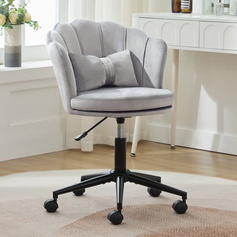 Chaise de bureau velours, dossier pétale, coussin lombaire papillon, hauteur réglable 45–55 cm, pivotante 360°, roulettes (1/5)