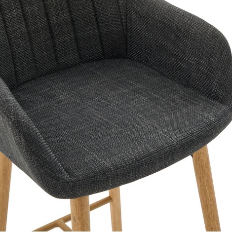 Set de 2 tabourets de bar avec dossier haut et accoudoirs, assise en lin beige et pieds en métal noir, 58,5 x 55 x 104 cm (1/5)