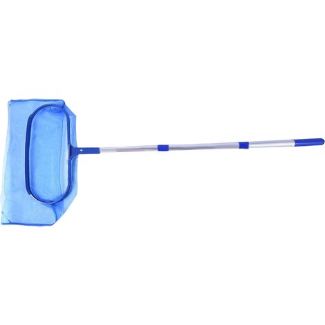 Épuisette de piscine avec manche télescopique, râteau à feuilles, outil de nettoyage rapide pour piscines et bassins, avec cadre robuste en aluminium et filet à mailles profondes. (1/2)