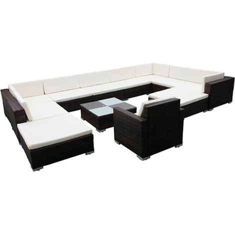 Set de sofás de jardín 12 pzas cojines ratán sintético negro vidaXL (1/5)