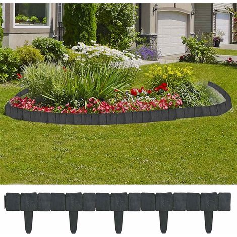 Bordure de pelouse aspect pierre grise, set de 10 m avec 41 pièces, bordure de jardin en plastique flexible avec piquets de fixation (1/5)