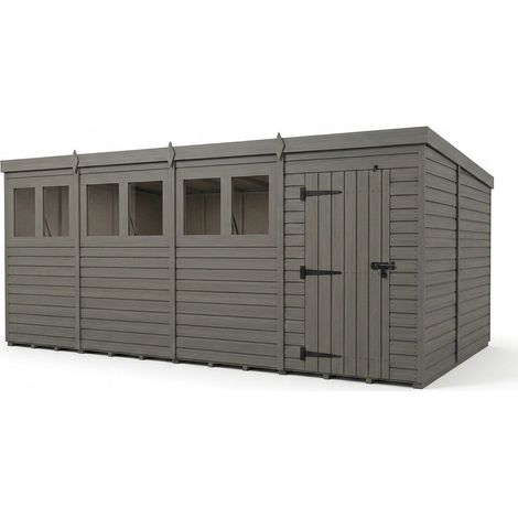 20ft x 9ft Composite Pent Garden Shed Single Door With Windows - Composite - L610 x W274 x H210 cm - Grey