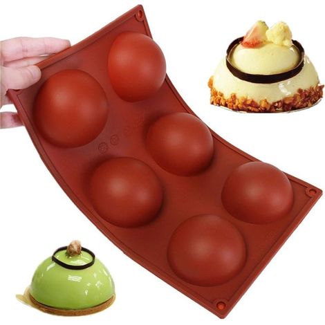 MINKUROW - Molde Para Tartas De Silicona Plana Antideslizante, Resistente A Los Resbalones, Grande, 6 Medias Esferas (1/5)