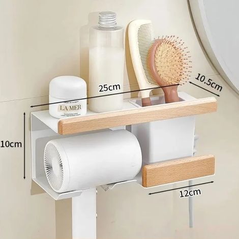 (Support pour sèche-cheveux B) Porte-serviettes en hêtre sans perçage, étagère de salle de bain murale pour toilettes, organisateur de rangement pour salle d'eau, porte-serviettes de bain, accessoires (1/5)