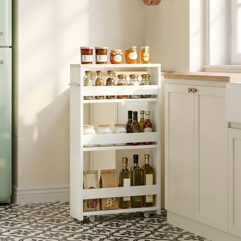 Chariot de rangement pour salle de bain avec 3 étagères et roulettes pour espaces étroits 50 x 13 x 67,5 cm Blanc (1/5)
