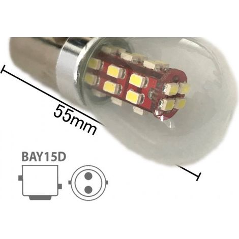 Coppia 2 Lampade Led BAY15D 1157 P21/5W Con 28 Smd 3014 Bianco Freddo 6000K 12V 2W Stessa Grandezza Originale