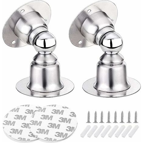 2 PCS Arrêt de Porte Magnétique, Butoir de Porte en Acier Inoxydable avec Ruban Adhésif Double Face 3M ou Vis - Inutile de Forage Double usage. (1/5)