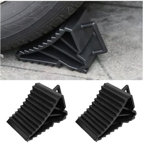 Cales de roue de remorque en 2 parties, cales de frein de voiture, cale de roue en plastique avec poignée pour voiture, remorque, caravane, camping-car (1/5)
