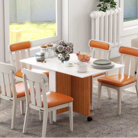 Mesa de comedor plegable 120x80x73 cm blanca en contrachapado con ruedas y tablero abatible (1/5)