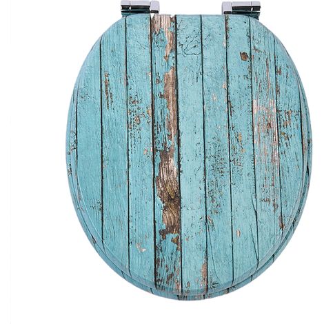 Abattant WC en MDF, style shabby chic effet bois, bleu turquoise (1/5)
