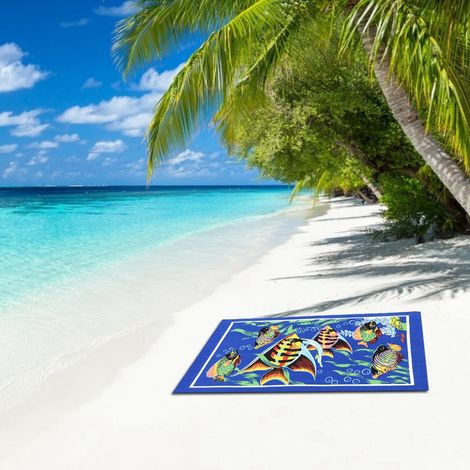 Tapis de pique-nique multifonctionnel en fibre de polyester, tapis de yoga, serviette de plage/bain résistante au soleil, tapisserie (bleu) (1/5)