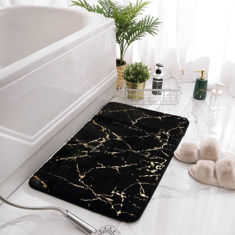 Tapis de bain noir antidérapant lavable 40x60 cm, décoration dorée, tapis de salle de bain luxueux accessoires maison (1/5)
