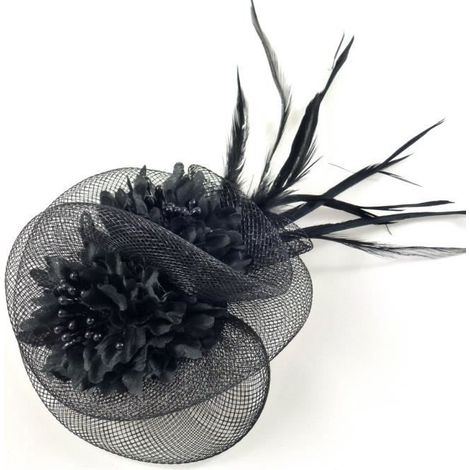 Accessoires cheveux - Broche fleur / pince cheveux mariage 11cm - noir