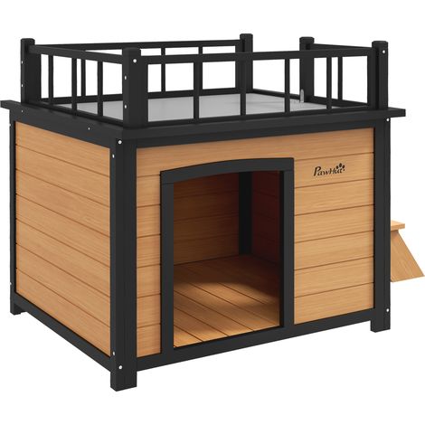 Chenil chien terrasse toit étanche intempéries bois 121x77x78cm noir/jaune