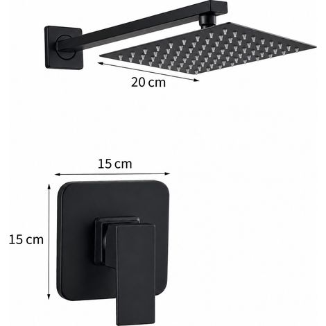Ensemble de douche encastré noir carré sans boîte d'encastrement avec pommeau de tête 8 pouces 201, 4 g – Livraison gratuite