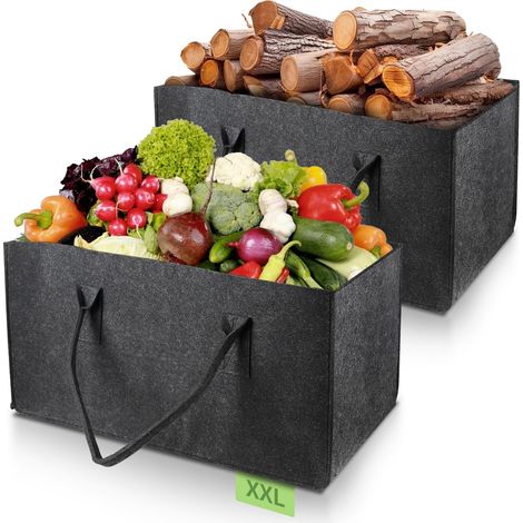 2pcs Sac en Feutre, 61 32 32cm, 60L Panier à Bûches avec Poignée, Multi-Usages pour Bois de Chauffage, Vêtement, Jouet, Livre, Gris Foncé (1/5)