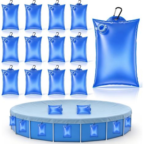 12 Pièces Sacs d'eau Lourds pour Couverture de Piscine, 21 x 30cm Poids pour Abris de Piscine Enterrés, Sac Lestage Eau Bache Piscine avec Crochet pour Bâche de Piscine Hors Sol Antigel en Hiver (1/5)