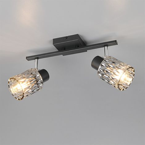 Deckenlampe Deckenleuchte Wohnzimmerlampe schwarz matt Glas rauchfarben H 21 cm