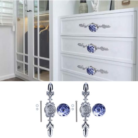 2 Sets blau-weißer, kürbisförmiger Porzellangriffe für Schrank-, Kommoden- und Kleiderschranktüren – moderner minimalistischer Landhausstil – große Ausführung (1/5)