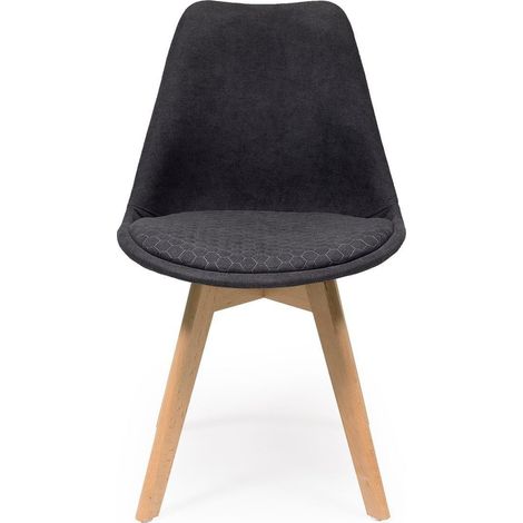 Silla de comedor NEW DAY tapizada en tela y patas de madera GRIS OSCURO (1/5)