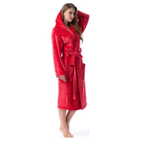 Lablanc – Peignoir d'intérieur et de bain à capuche pour adulte – Flanelle douce et absorbante – Rouge XXL avec 2 poches et ceinture (1/5)