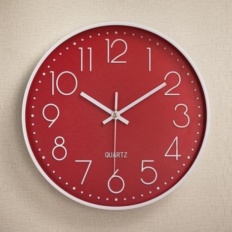 7House Ø30cm Horloge murale silencieuse pendule decorative pour cuisine salon Blanc fond rouge (1/4)