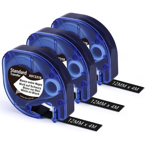 Kompatibel mit Dymo Letratag Band Weiß auf Schwarz 12mm x 4m A913318 913318, Kompatibel für Dymo LetraTag Kunststoffband Kompatibel für Dymo LetraTag LT-100H LT100T XR 200B
