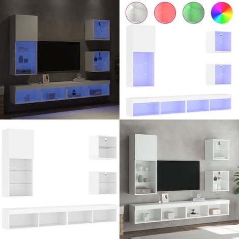 5-tlg. Wohnwand mit LED-Beleuchtung Weiß Holzwerkstoff - Stauraum - LED-Beleuchtung (1/5)